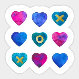 Tic tac toe hearts - pink, purple and blue Sticker